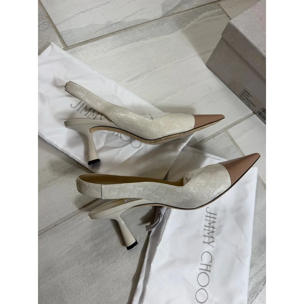 Jimmy Choo Liya 65 Slingback Pumps Ballet Pink Latte Monogram Leather 41